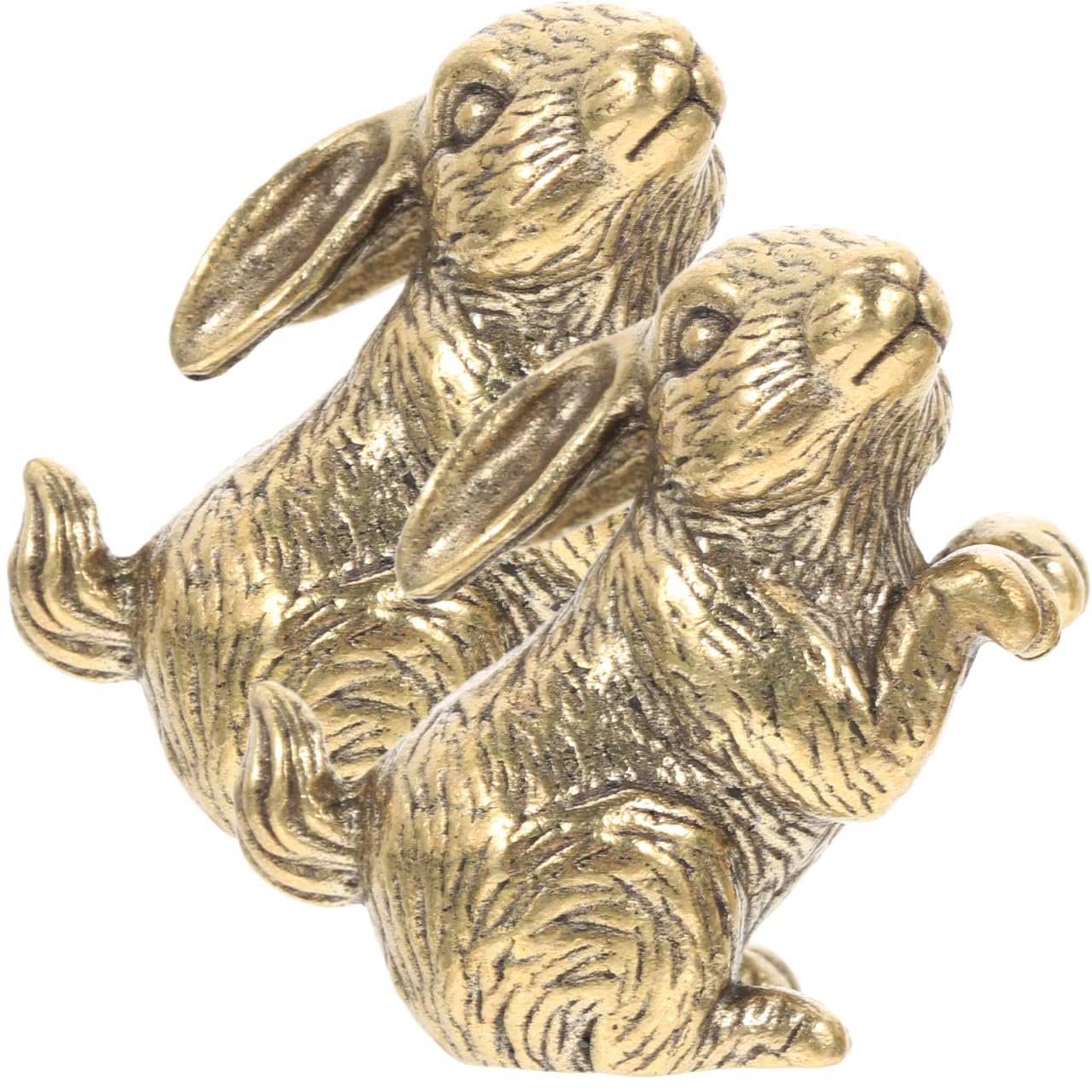 Happyyami 2pcs Brass Rabbit Figurines Bunny Statues Retro Home Decor Sturdy Animal Models for Desktop Decoration