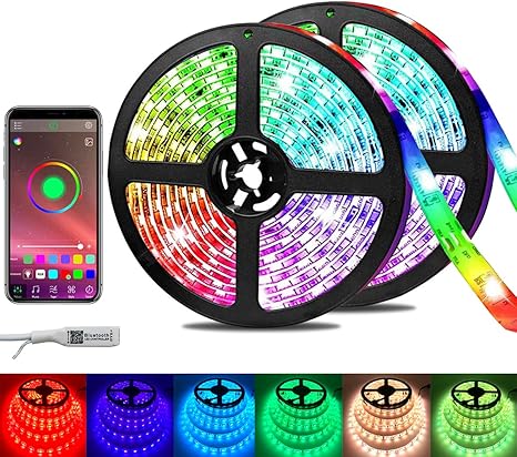 bluetooth led strip lights 32 8ft 10m app control zht sync with music rgb color changing strip light for bedroom ceiling kitchen tv rope light