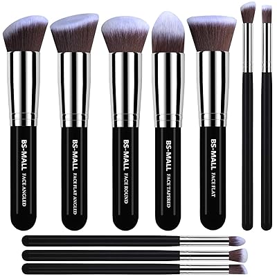 BS-MALL(TM) Makeup Brushes Premium Makeup Brush Set Synthetic Kabuki Makeup Brush Set Cosmetics Foundation Blending Blush Eyeliner Face Powder Lip Brush Makeup Brush Kit(10pcs, Silver Black)