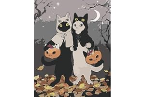 ajepon Halloween Paint by Numbers Kit,Halloween Paint by Number Kits for Adults,Cat Adults Paint by Numbers Kits on Canvas Without Frame Oil Painting Acrylic Paints for Home Wall Decor 16X20inch