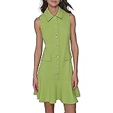 Karl Lagerfeld Womens Sleeveless Collared Gold Button Front A-line Mini Dress