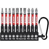 EZARC Diamond Tip Screwdriver Bit Set, 2-9/16" Anti-Slip Bits, 10PCS | CNC Precision &amp; S2 Steel, Torx, Phillips, Pozidriv, Slotted Bits, 1/4" Hex Shank, 2-9/16" for Tight Spaces