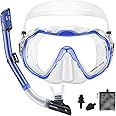 PIYAZI Snorkeling Gear for Adults, Adult Snorkel Set, Panoramic Anti-Leak and Anti-Fog Tempered Glass Lens Snorkel Gear, Adjustable Snorkle Mask Set Adult with Mesh Bag Ear Plug for Snorkeling