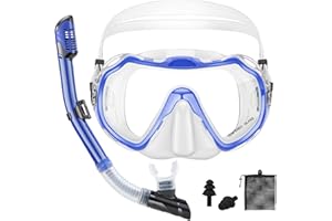 PIYAZI Snorkeling Gear for Adults, Adult Snorkel Set, Panoramic Anti-Leak and Anti-Fog Tempered Glass Lens Snorkel Gear, Adjustable Snorkle Mask Set Adult with Mesh Bag Ear Plug for Snorkeling
