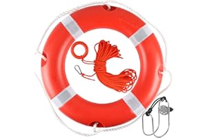 Orange Life Ring with Water Floating Lifesaving Rope 98’, Boat Safety Throw Ring for Boating Safety(23in,28in)