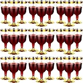 CHENGU 100 Pcs Plastic Wine Glasses 7 oz Gold Rimmed Mini Stemware with Removable Base for Wedding Parties Birthday Anniversary Champagne Toasting(gold)