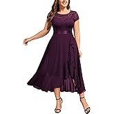Miusol Women's Plus Size Ruffle Floral Lace Contrast Chiffon Formal Bridesmaid Party Cocktail Maxi Dress