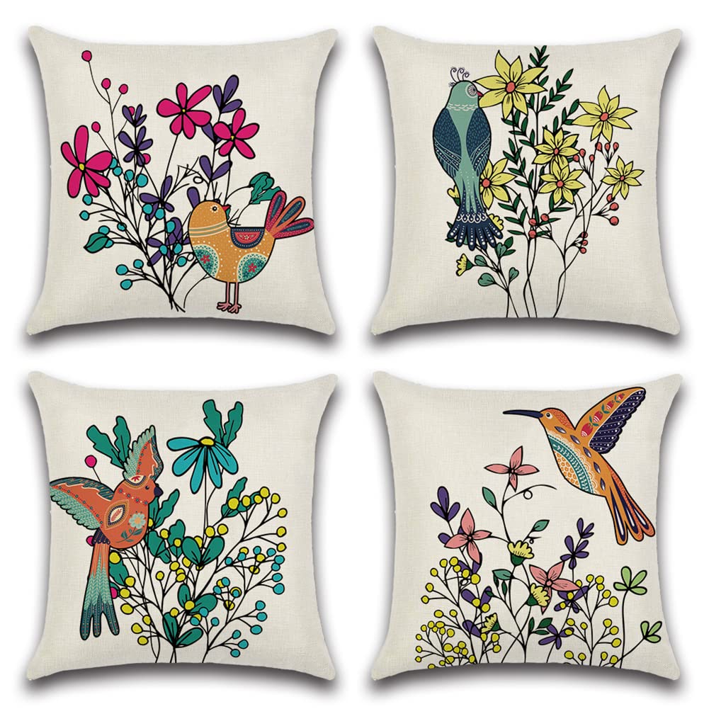 Artscope Set of 4 Waterproof Cushion Covers 45x45cm, Decorative Textile Bird Pattern Throw Pillow Covers, Perfect to Outdoor Patio Garden Bench Living Room Sofa Farmhouse Decor — image 1