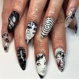 24Pcs Horror Comic Tomie Press on Nails Almond Glossy Black Japanese Anime Nails Reusable Halloween False Nail Tips for Girls