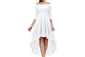 Dressystar Women's Lace Cocktail Dress Hi-Lo Off Shoulder Bridesmaid Swing Formal Party Dress