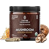 TRIBE ORGANICS Mushroom Golden Blend Vegan Capsules Supplement - Adaptogenic Mushrooms Powder Immune Support Supplement - 10-in-1 Mushrooms for Immunity Support & Brain Health - 90 Count 30 Servings