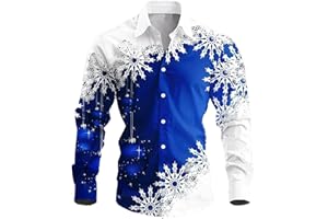 Ugly Christmas Shirt Men Long Sleeve Print Button Down Shirts Loose Comfy Casual Xmas Tops Fashion Holiday Clothes