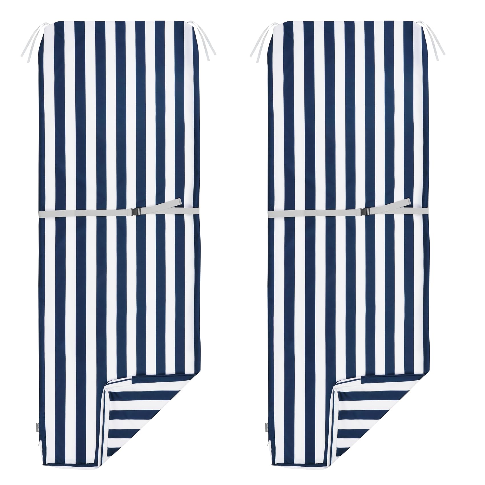 Photo 1 of NettyPro Outdoor Patio Lounge Chair Cushion Covers Set 2 with Zipper and Tie, Water Repellent UV Resistant, 80 x 26 x 3 Inch, Replacement Cover Only, Stripes Navy Blue and White
