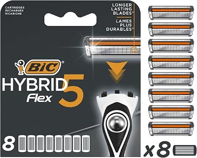 BIC Hybrid 5 Flex Men's Razor Refills 5 Moveable Nano-Tech Titanium Blades Box