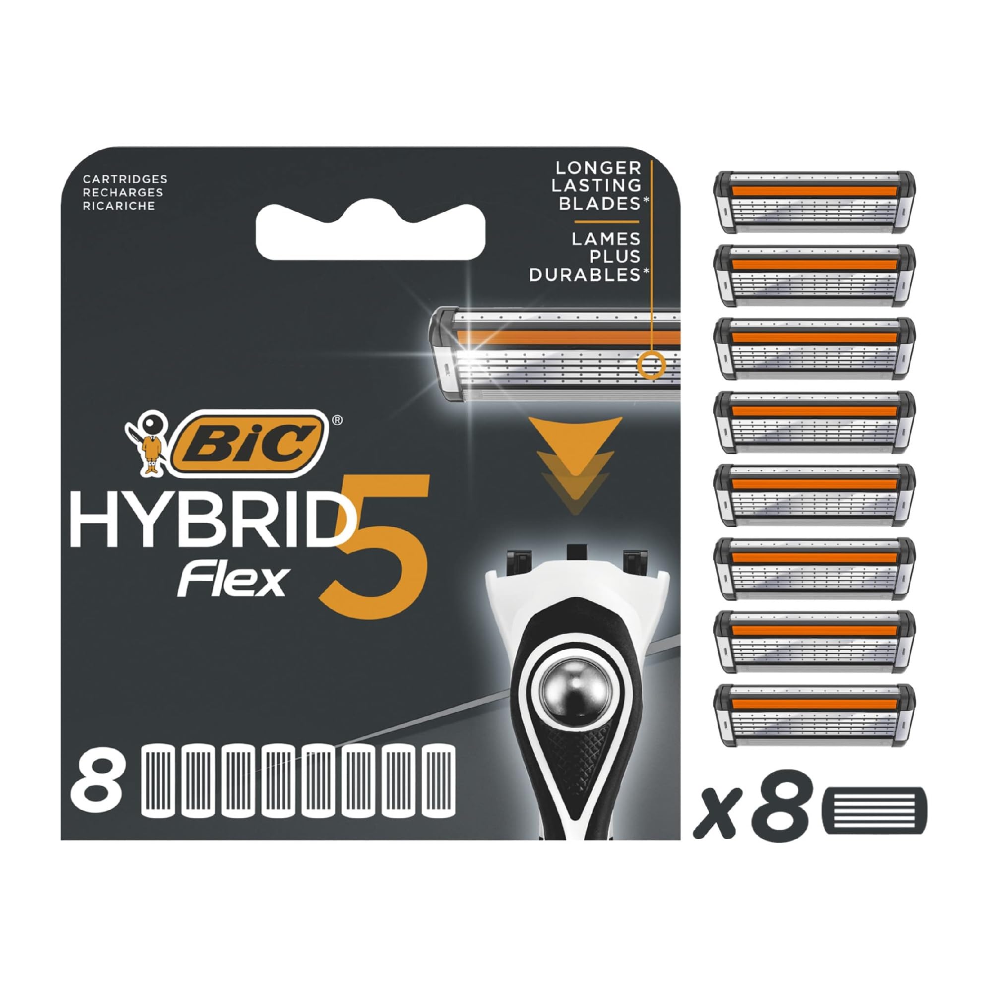 Bic Hybrid 5 Flex Men's Razor Refills with 5 Moveable Nano-Tech ...