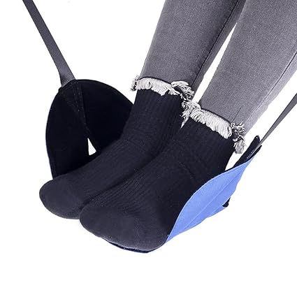 Ocamo Portable Durable Foot Hammock Footrest Flight Carry-on Foot Rest for Travel Office Feet Rest Light Blue