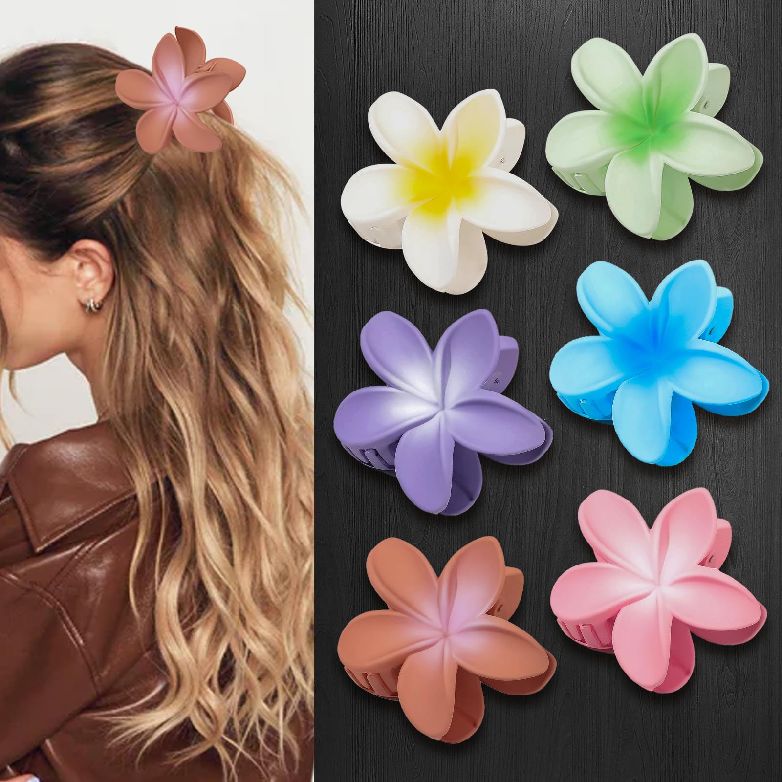 Pack of 6 Flower Hair Clips, Women's Hair Clips, Fashionable and Elegant, Petal Design, Suitable for Thick Hair, Hair Jewellery Gift for Girls, 6 Colours