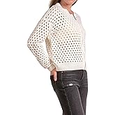 ELAN Women's Long Sleeve Crochet Zip-Up Cardigan Sweater (Medium, White)