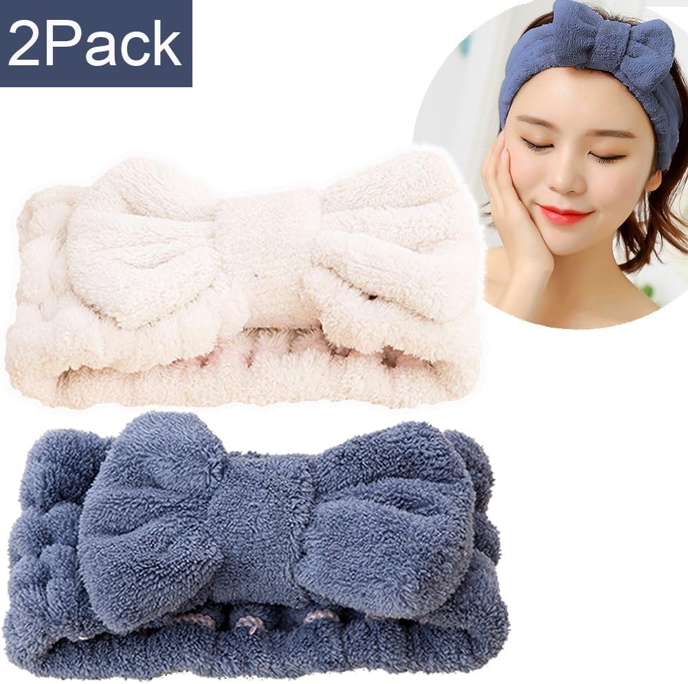 SweetCat Microfiber Bowtie Headbands, Extrame Soft & Ultra Absorbent, Comfort to Makeup Wash Spa Yoga Shower Facial Hair Band for Girls and Women