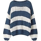 FOMOYUU Women Oversized Striped Sweater Color Block Knit Long Sleeve Sweatshirt Loose Pullover Y2K Preppy Jumper