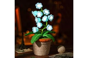 ANZRLE Lily of The Valley Lamp, Crochet Artificial Flowers with Night Lights, Cordless Table Lamp - Women Gift Ideas for Christmas Valentine Mother's Day, Desk Home Decorations (Blue)