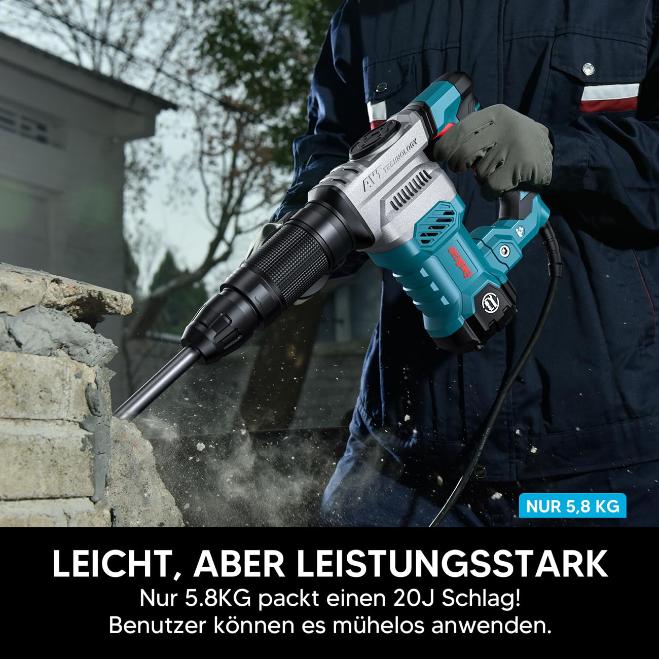 ENEACRO SDS-Max Abbruchhammer Stemmhammer für Beton, 1300W 20 Joule Schwerlast Elektrischer Schlaghammer, Vibration Kontrolle, Schale aus Aluminiumlegierung, Inklusive Werkzeugtasche und Meißels 4