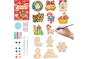 JoyCat DIY Wooden Magnets Kit, 13 Pcs Christmas Art Supplies, Painting Kit, Arts and Crafts for Kids Ages 4-8 8-12, Party Favors, Christmas Crafts, Birthday Gifts, Toys for Boys Girls