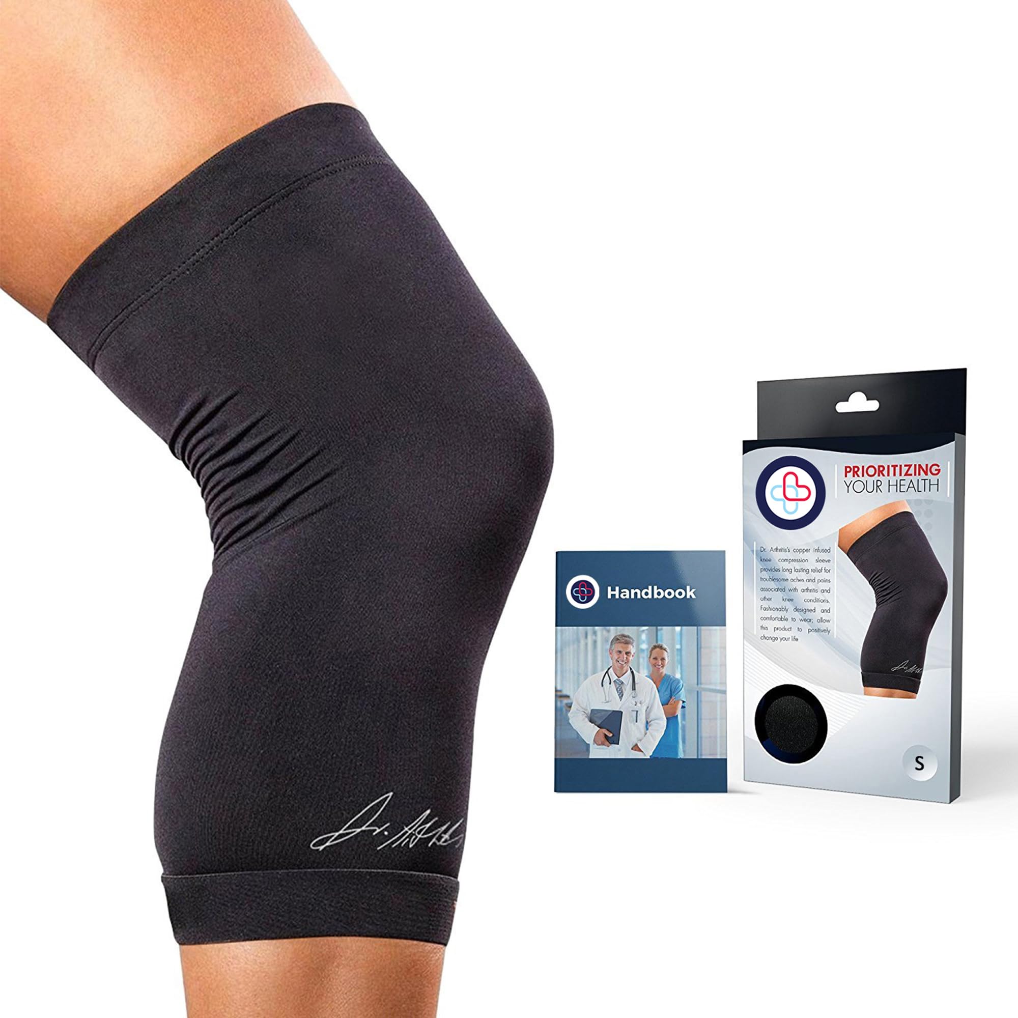 Dr.Arthritis Doctor Developed copper knee brace/knee compression sleeve/knee support and & Doctor Handbook - relief from joint symptoms, bursitis, running & weightlifting (s)