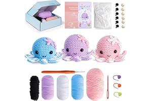 GERUTE Crochet Kit for Beginners: Make 3 Cute Amigurumi Animals with Easy-to-Follow Video Tutorial, Complete Beginner Crochet Kits for Kids Adults, Creative Christmas Birthday Gift Idea for Women & Girls