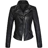 chouyatou Women's Stylish Oblique Zip Slim Faux Leather Biker Outerwear Jacket