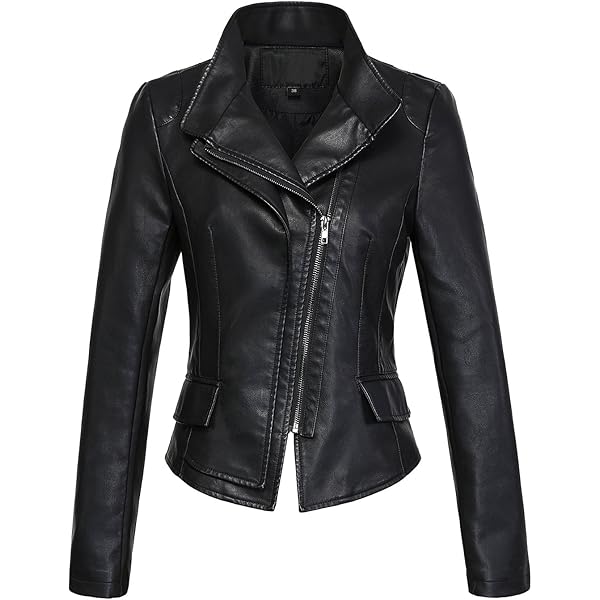 chouyatou Women's Casual Collarless Cropped Pu Leather Biker