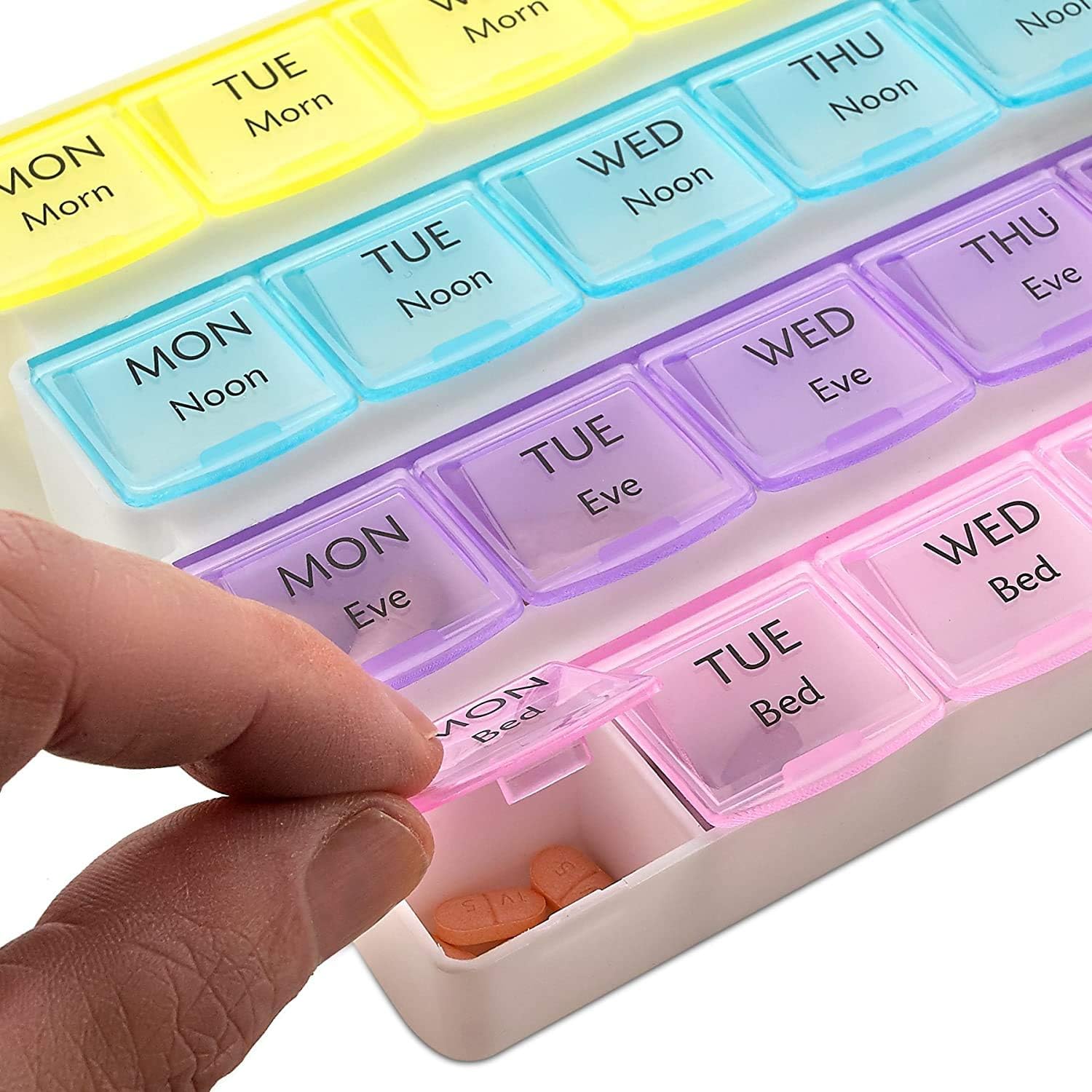 Weekly Pill Organizer with 28 Compartments, by MEDca, Multi-coloured, 4 Count (Pack of 1) - Image 5