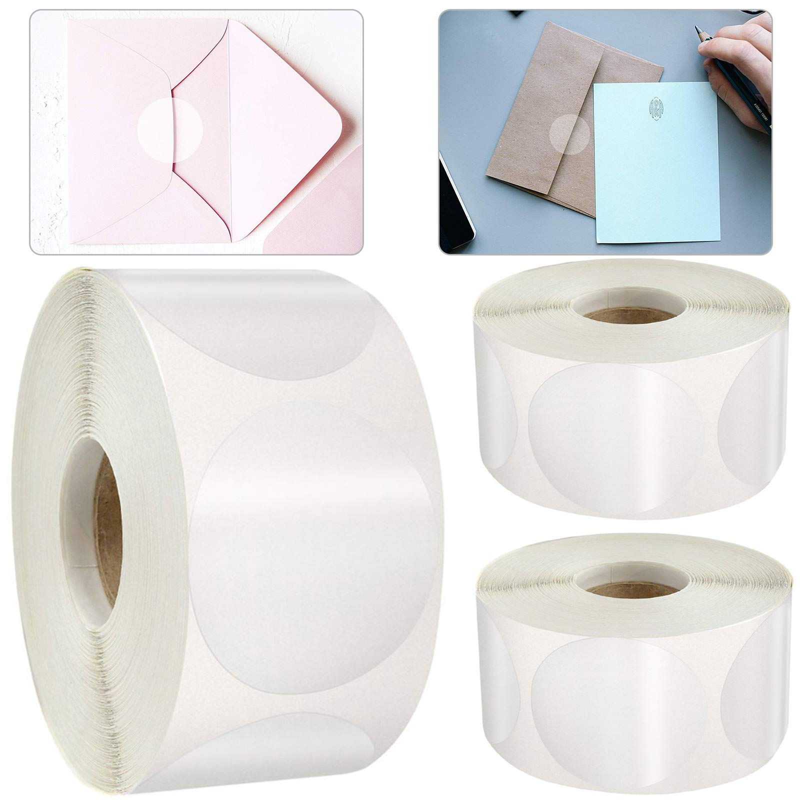 1500 Pieces Clear Round Stickers, 3 Rolls Retail Package Seals Stickers for Packaging, 20 mm Clear Wrap Seal Adhesive Labels for Envelopes, Box and Valentine's Day Articles Packaging