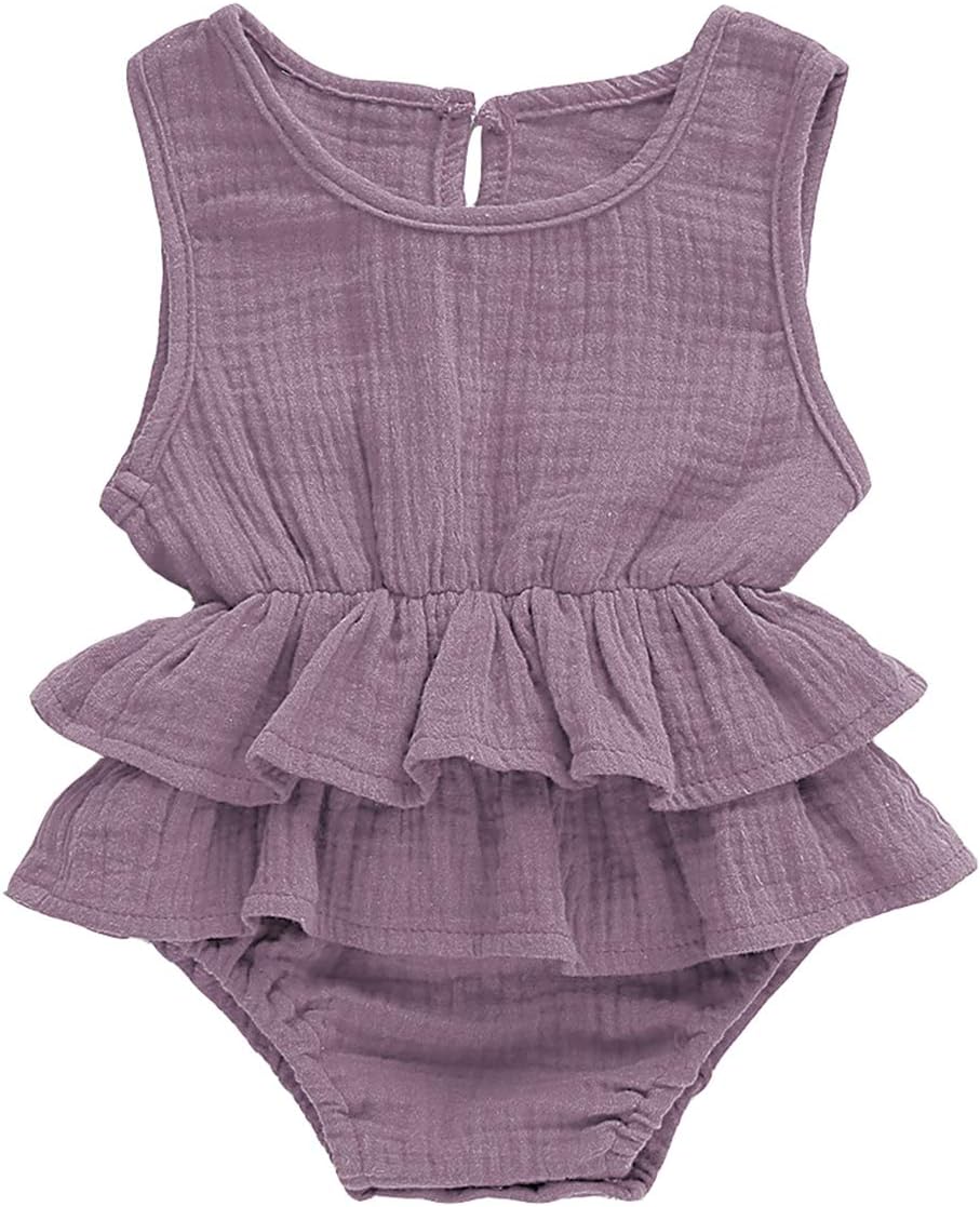 Urkutoba Infant Baby Girl Sleeveless Romper Bodysuits Cotton Fibre Flutter Sleeve One-Piece Romper Jumpsuit Outfits