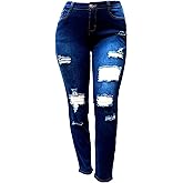 Jack David Women's Plus Size Blue Stretch Denim Jeans Ripped Distressed Pants