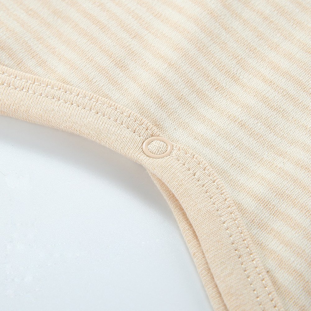 Baby Snap Striped Long Sleeve Onesie Organic Color Cotton Bodysuit (Height 73, Apricot Ear)