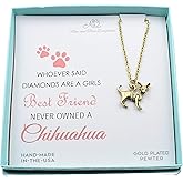 MOM & THREE DAUGHTERS Chihuahua Charm Pendant in Antique Gold Plated Pewter | 18" Plus 2" Extender Stainless Steel Chain | Dog Mama Gift | Dog Lover Jewelry