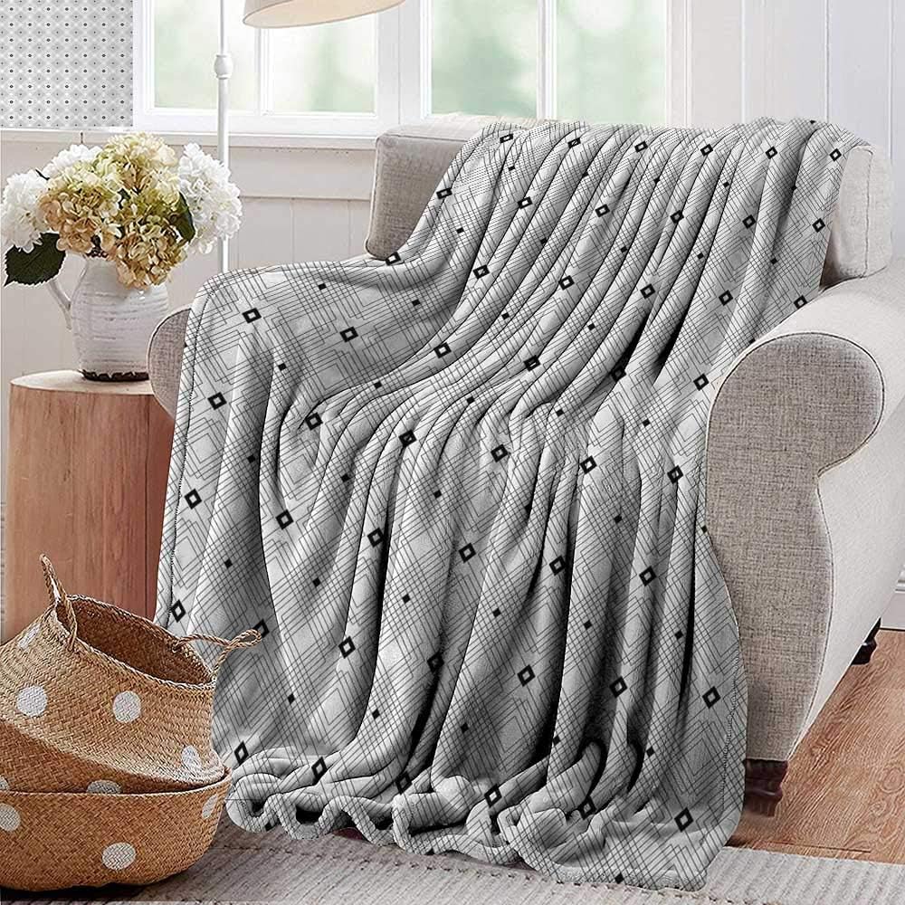 Printed Blanket,Black and White,Geometric Diagonal Squares and Stripe