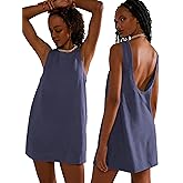 VIUTIL Womens Summer Linen Mini Dress Boat Neck Low Back Sleeveless Tank Dresses with Pockets 2026 Vacation Outfits