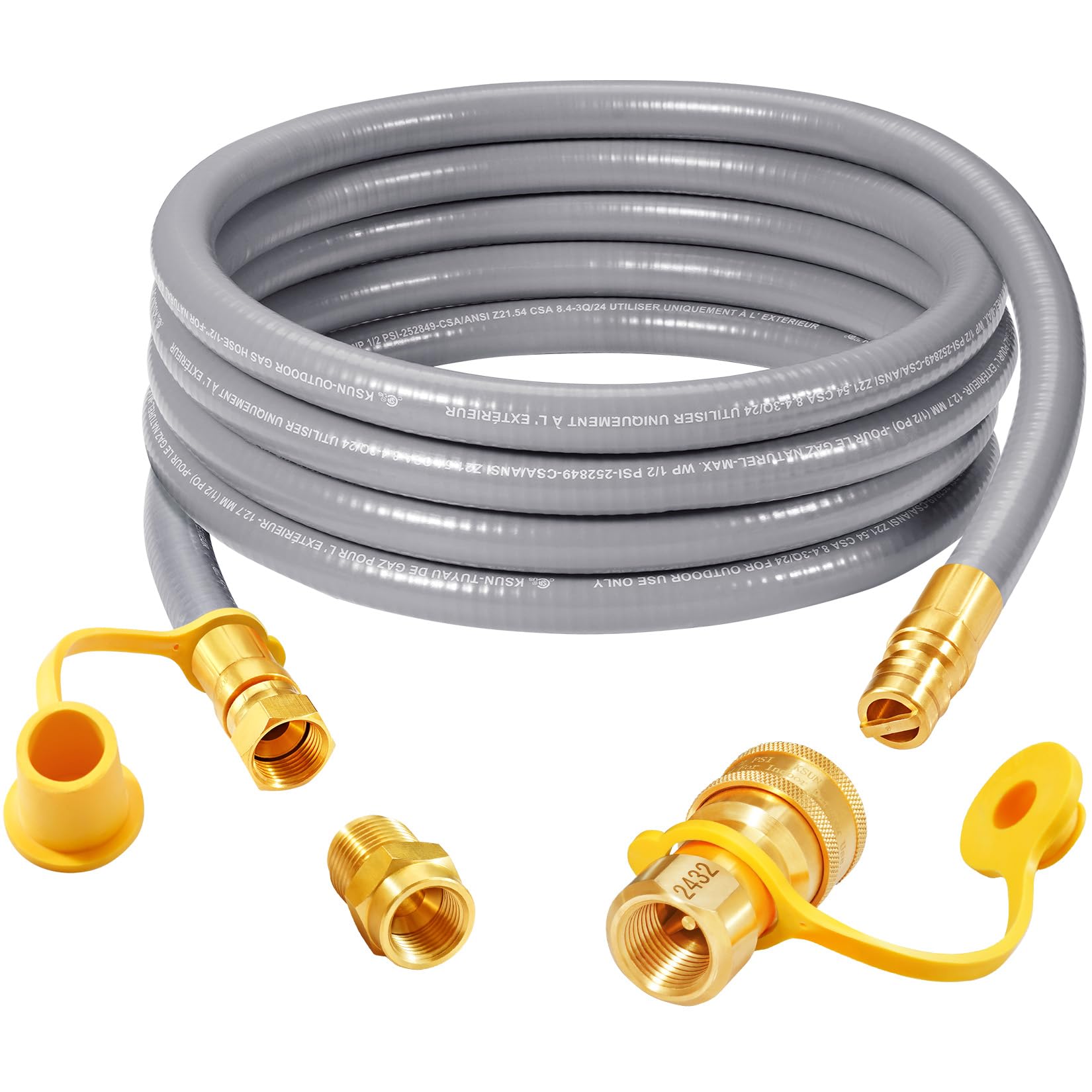 Photo 1 of GasSaf 12 FT 1/2" ID Natural Gas Hose with Quick Connect Fitting, Natural Gas Conversion Kit for Gas Grill, Generator, Patio Heater and More - CSA Certified