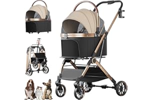 ROROUP 4 Wheels Pet Stroller for Small Medium Dogs Cats Up to 45 lbs Folding Dog Stroller with Detachable Breathable Carrier Suitable for Car Seat, Hand Carry & Travel, All Terrain, 3 in 1 Multifunctional