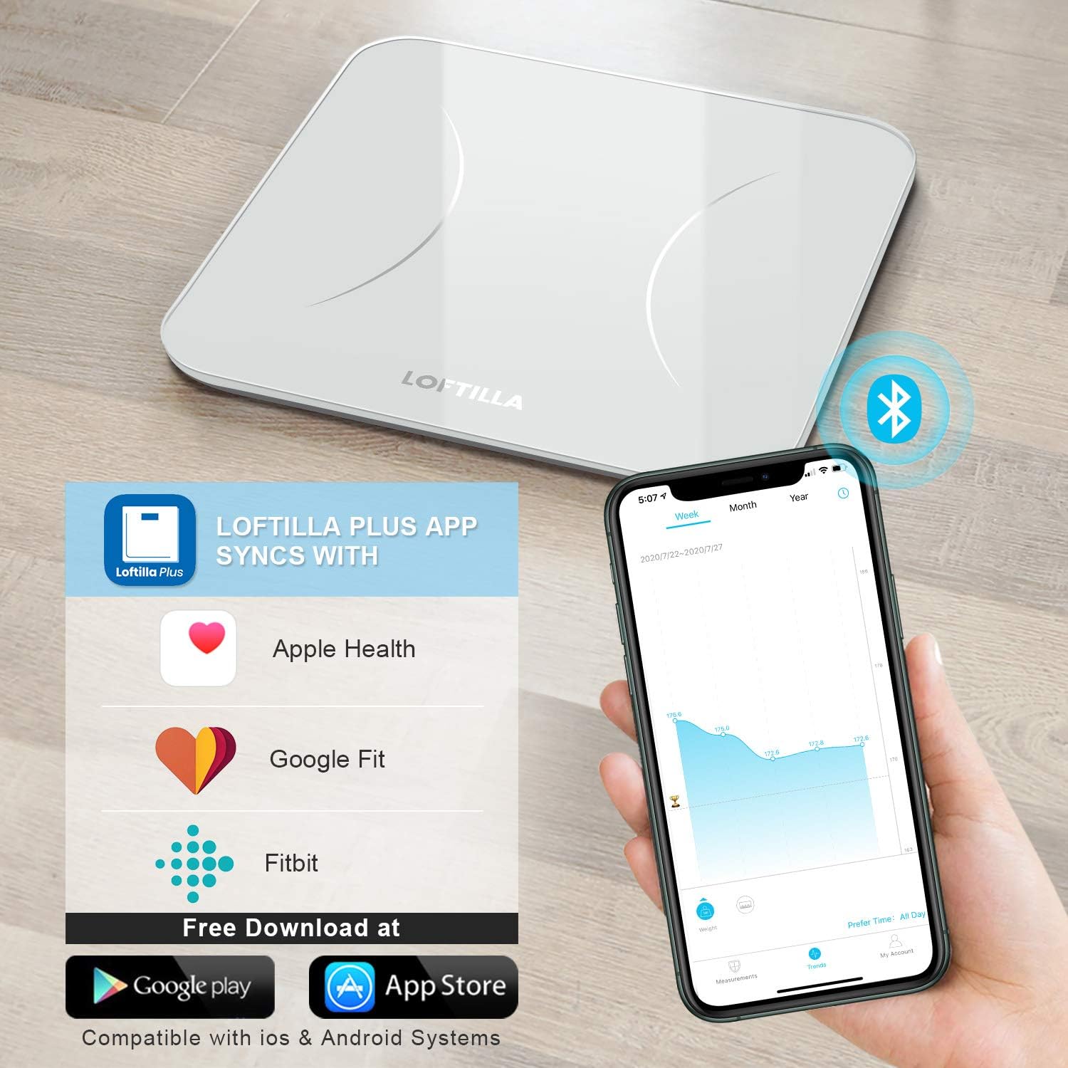 LOFTILLA Weight Scale, Digital Bathroom Scales for Body Weight, Bluetooth Smart BMI Scale with App, 400 lbs Max, High Precision Measurements, White: Health & Personal Care