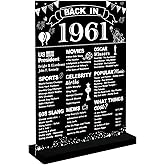 DARUNAXY 65th Birthday Party Decorations, Black Back in 1961 Poster Acrylic Sign with Stand 65 Year Old Party Supplies for Men& Women Vintage 1961 Table Decor 65th Anniversary Class Reunion Gifts