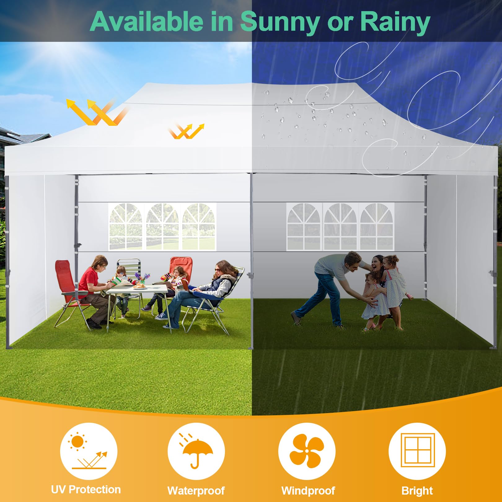 COBIZI Faltpavillon 3x6 Wasserdicht Stabil Winterfest mit Seitenwand,Pop Up Pavillon Partyzelt,Sonnenschutz Gartenpavillon,Pavillon Faltbar mit Tasche mit Rollen(3 mal 6m Weiss) 7