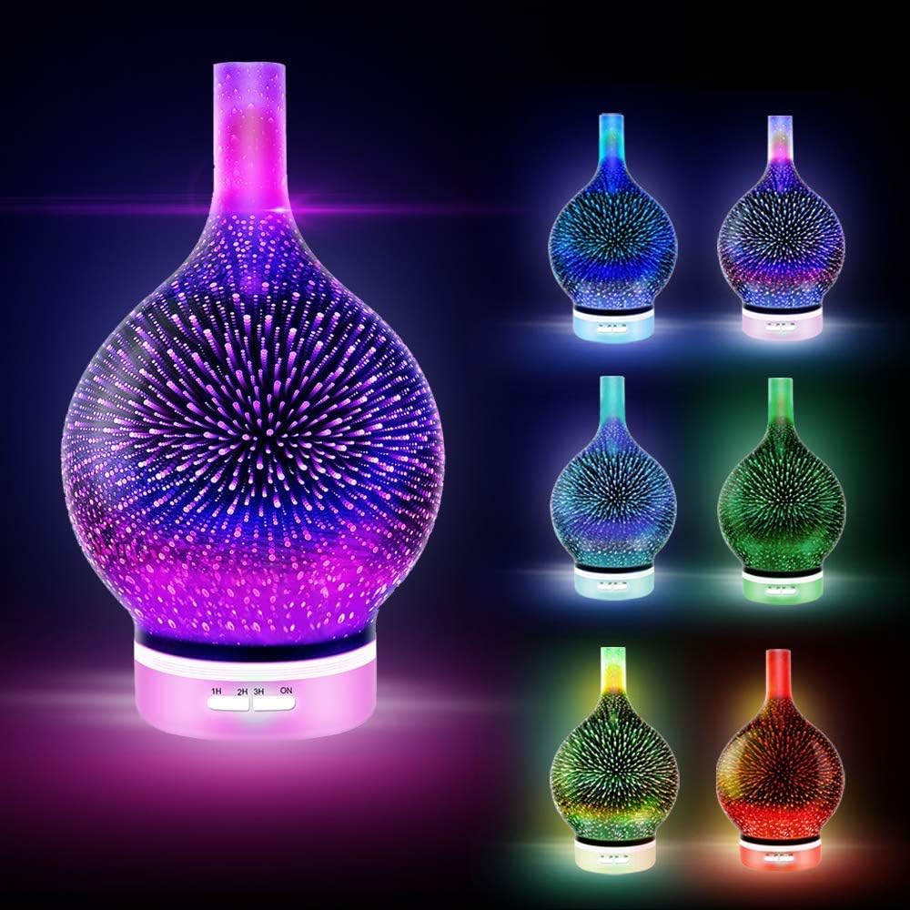 RASHION 3D Firework Glass Essential Oil Aroma Diffuser Ultrasonic