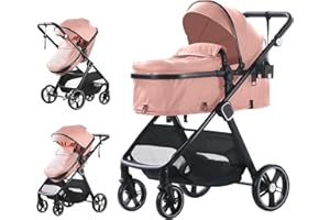 Trenana 2 in 1 Baby Stroller - High Landscape Infant Stroller with Reversible Bassinet, Adjustable Backrest & Canopy, Foldable Aluminum Alloy Anti-Shock for Newborns (Pink)