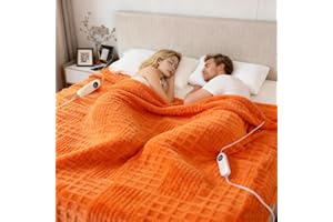 Eastsora Heated Blanket King, Electric Heating Blanket Waffle with 12 Heat Levels, Fast Heating Blanket with 1-12 Timer, Overheat Protection with ETL & FCC for Bed Home Office Sofa -Orange -90"x100"