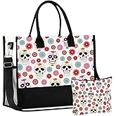 InnoBeta Sugar Skull Gifts Canvas Tote Bag with Top Zipper Closure and Shoulder Strap for Birthday, Mother's Day, Christmas