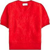 Tiko Miko Women's Furry Cropped Sweater Short Sleeve Soft Fuzzy Sweater T Shirt Loose Casual Knit Pullover