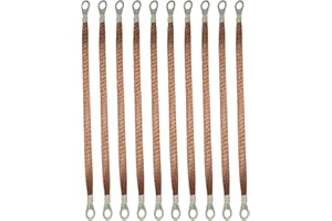 MEETOOT 10pcs 300mm Braided Ground Strap Automotive Engine Copper Ground Strap Wire with Terminals Plugs
